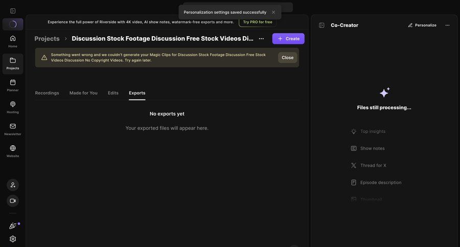 Riverside
			 video editor project dashboard ui page example