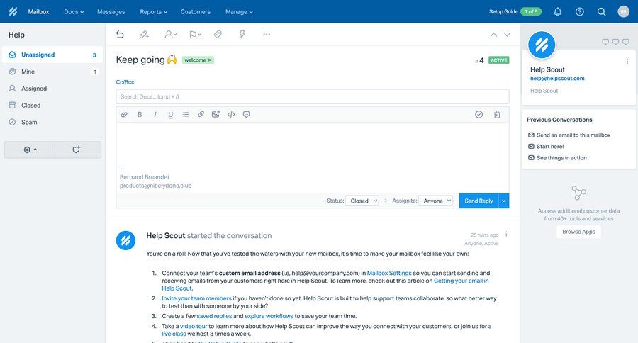 Help Scout
			 collaboration team collaboration onboarding email management email compose email inbox dropdown filters sidebar menu customer support chat ui page example