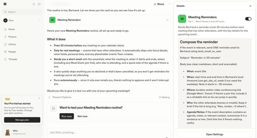 Town
			 conversational ui right sidebar trial banner ui page example
