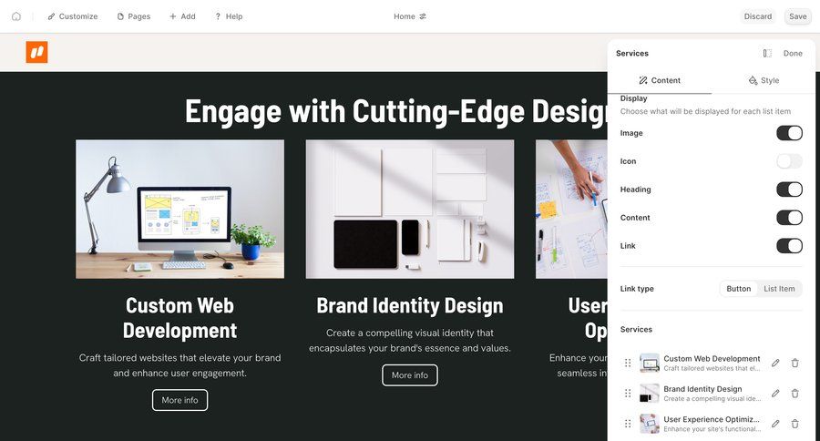 Durable
			 content management ui page example
