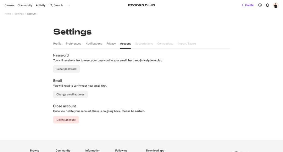 Record club
			 settings account management form account setup user settings account settings user account email user user termination confirmation message ui page example