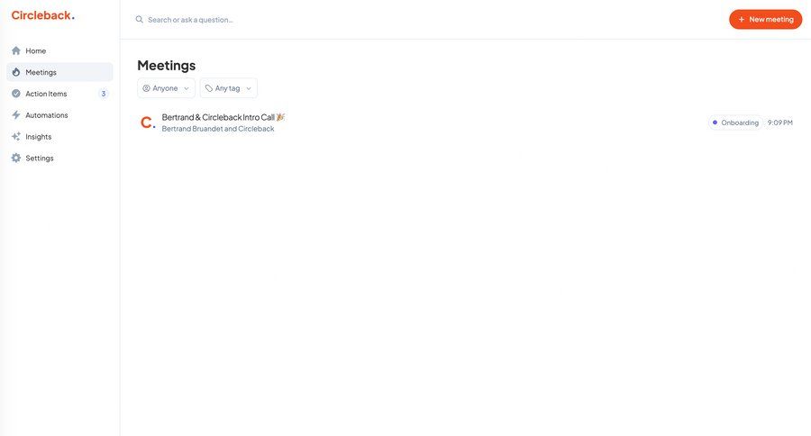 Circleback
			 collaboration sidebar navigation dropdown filters meeting ui page example