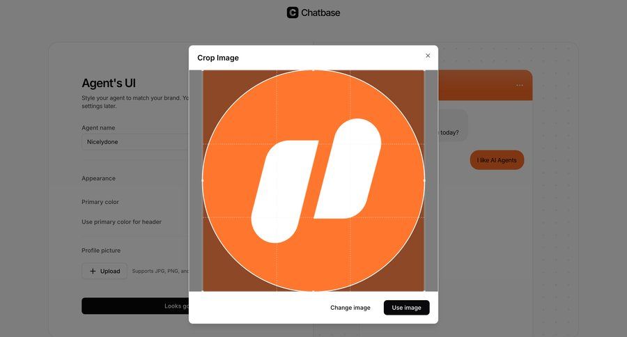 Chatbase
			 avatar upload ui page example