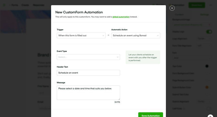 Bonsai
			 configuration form automation automation setup message create ui page example