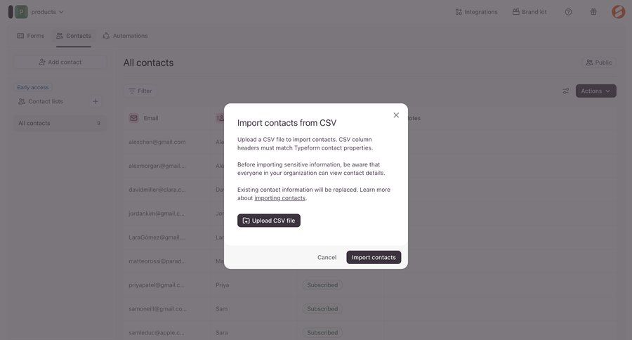 Typeform
			 bulk import import wizard ui page example