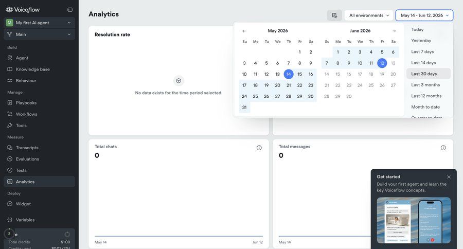 Voiceflow
			 sidebar navigation analytics dashboard ui page example