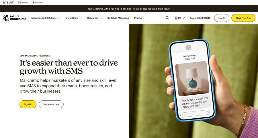 Mailchimp
			 marketing automation customer engagement b2b saas ui page example