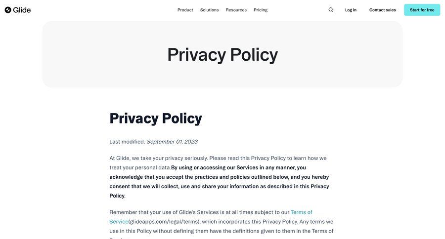 Glide
				privacy policy ui page example