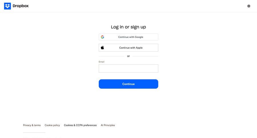 Dropbox
				signin page example