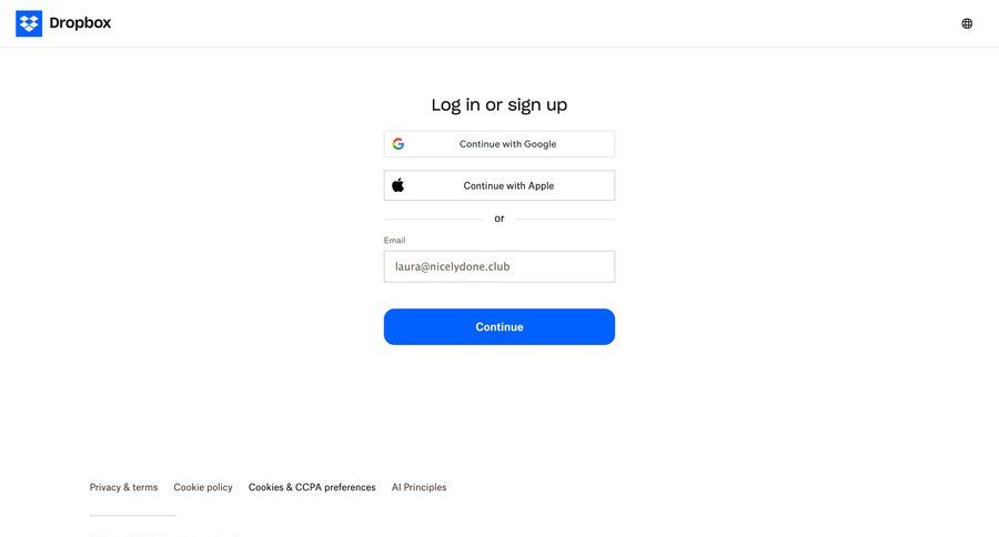 Dropbox
				signin page example