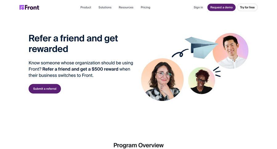 Front
			form referral & invite your friends form product update customer stories ui page example