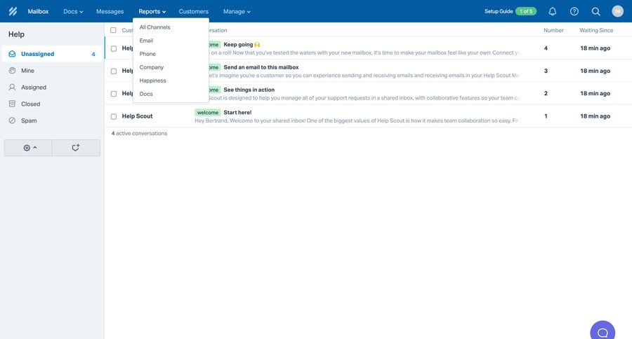 Help Scout
			 team collaboration inbox management manage links inbox sidebar navigation menu menu customer support chat contextual help ui page example