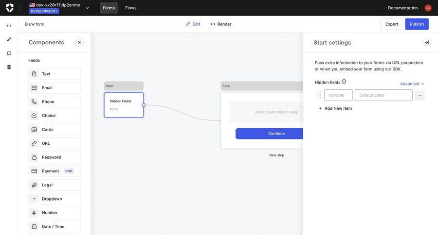 Auth0
			 workflow form editor drag and drop three-column grid form building sidebar create modern cards ui ui page example