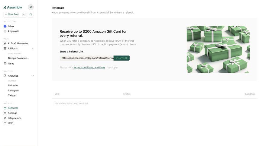 Assembly
			referral & invite your friends sidebar navigation sidebar ui page example