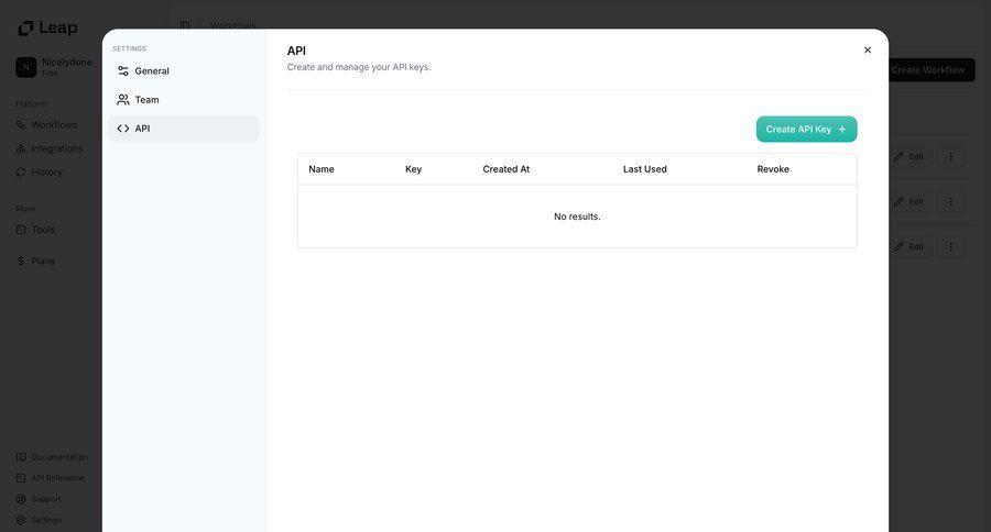 Leap
			settings table api settings parameters table ui page example