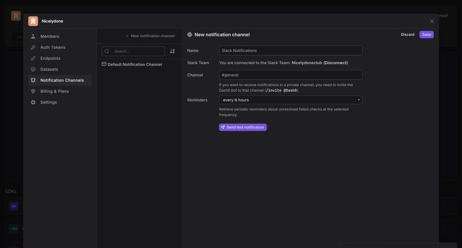 Dash0
			 configuration settings form sidebar notification settings ui page example