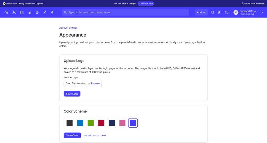 Capsule
			 configuration settings account management customize account settings file upload ui page example