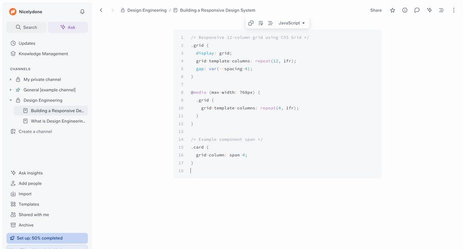 Slite
			 design code editing menu documentation ui page example