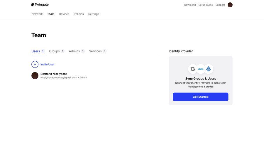 Twingate
			 team collaboration user management integration setup modern card layout team management identity provider ui page example
