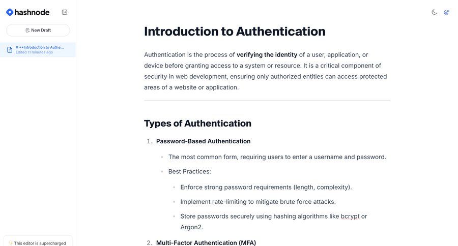 Hashnode
			article documentation education program sidebar navigation authentication security editorial blog post news article article feature article documentation markdown editor ui page example