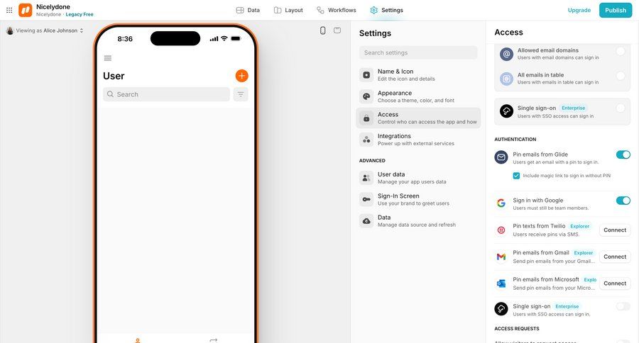Glide
			settings privacy policy account settings integration settings security settings configuration settings authentication access control ui page example