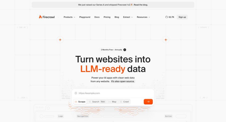 Firecrawl
				landing page ui page example