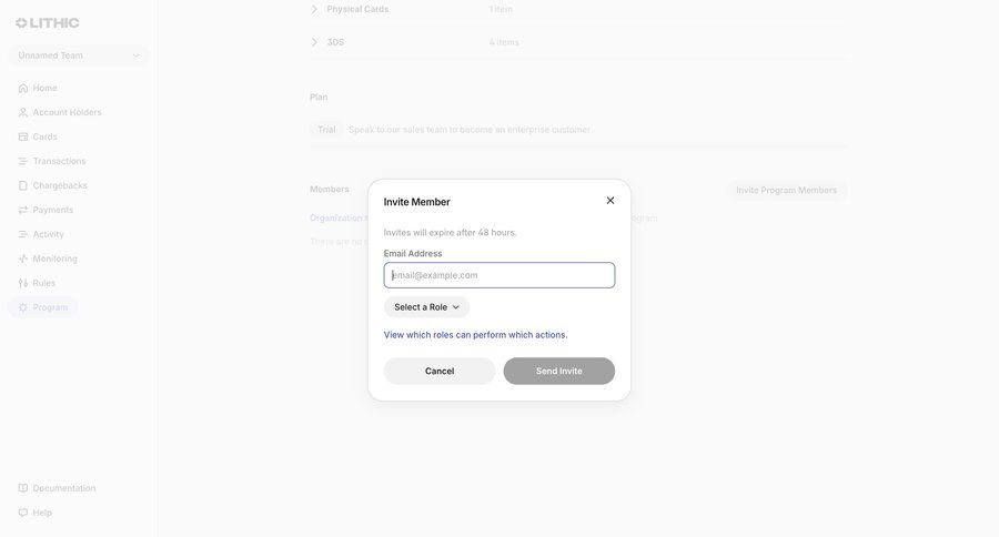 Lithic
			 user management access control settings modal ui page example