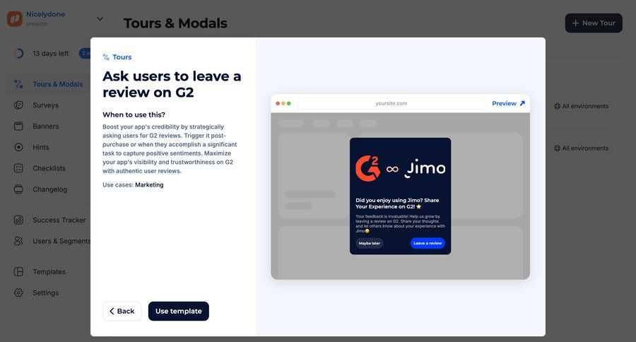 Jimo
			 modal screen sidebar navigation grid user feedback template selection sidebar review ui page example