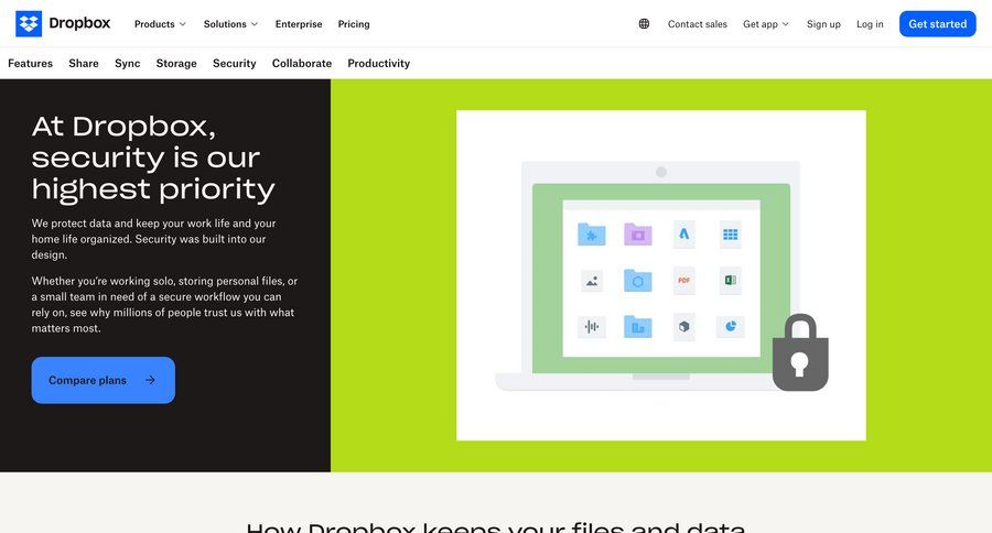 Dropbox
			 accordion security document list enterprise version history access controls hipaa compliance dashboard layouts ui page example