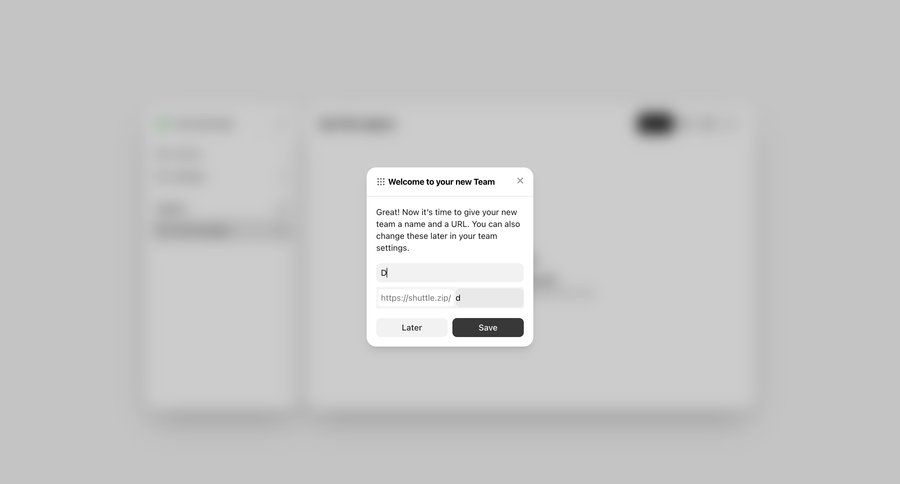 Shuttle
			 onboarding form team creation setup on boarding ui page example