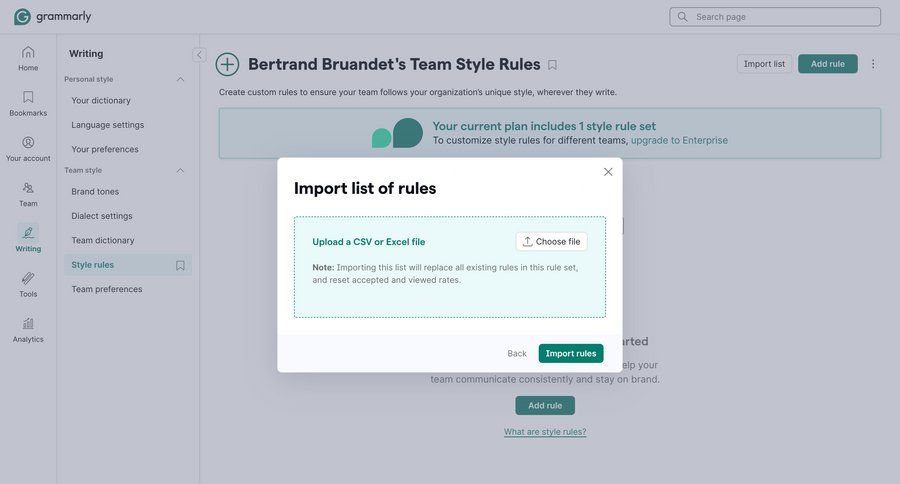 Grammarly
			 bulk import file upload modal ui page example