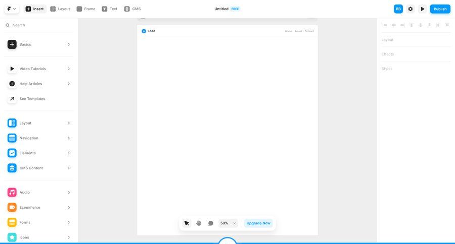 Framer
			 content management editor design drag and drop content management system template selection create menu progress ui page example
