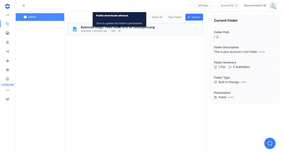Bytescale
			collection tooltip dashboard account management file upload file management sidebar menu folder upload file download tip ui page example