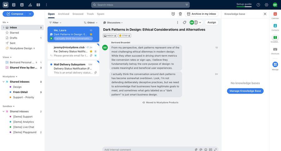 Front
			 sidebar navigation onboarding knowledge base filter controls email knowledge management inbox task communication communication chat messages menu alternatives comment mode controls ui page example