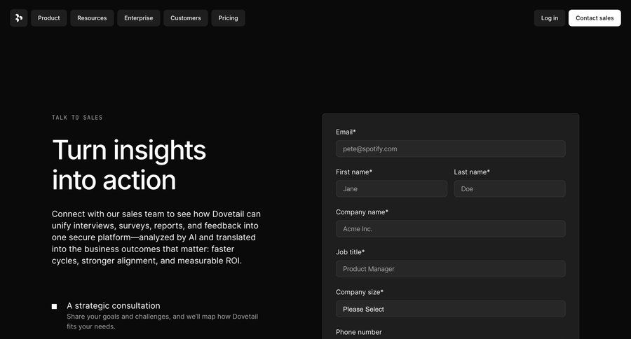 Dovetail
				contact ui page example