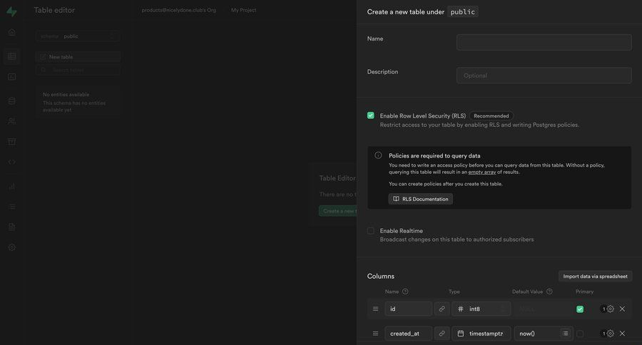 Supabase
			create popover modal screen data management form modal dialog import data security create table database management ui page example