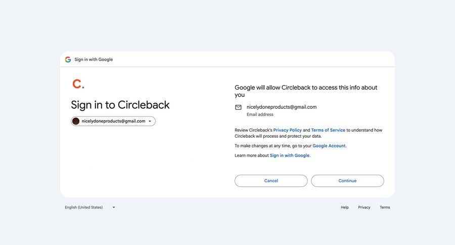 Circleback
			signin modal & popover account setup security settings user authentication authentication sign in ui page example