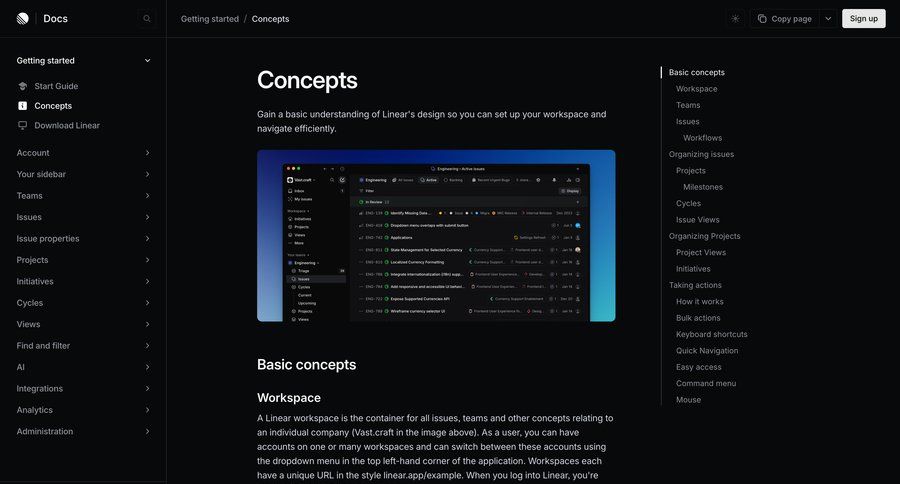 Linear
			 keyboard shortcuts documentation ui page example