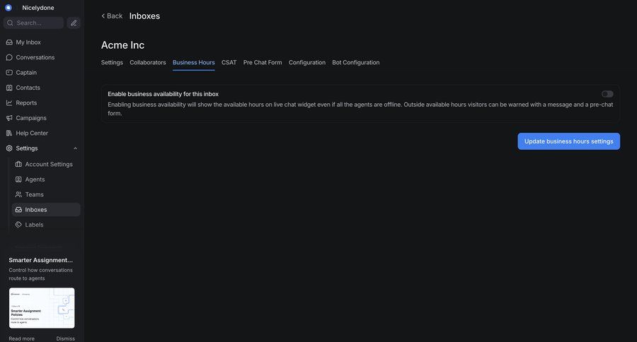 Chatwoot
				settings ui page example