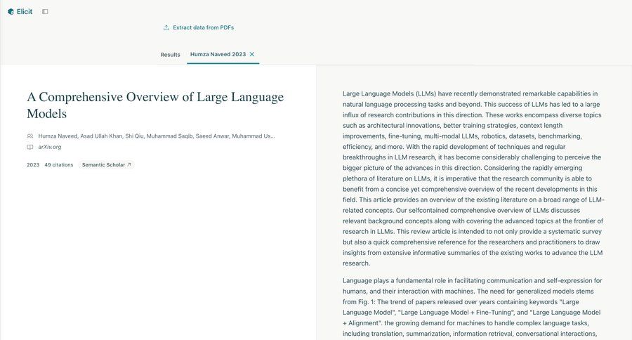 Elicit
			 artificial intelligence natural language processing research ui page example