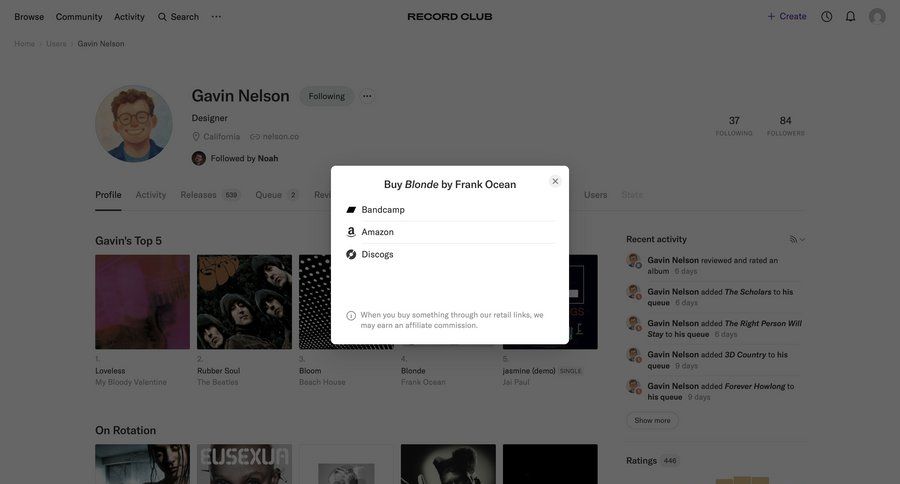 Record club
			 modal screen e-commerce grid user profile user recent activity user termination profile page ui page example