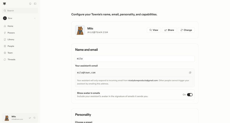 Town
			 configuration settings artificial intelligence account management onboarding profile management minimalist design sidebar user profile navigation bar card layout ui page example