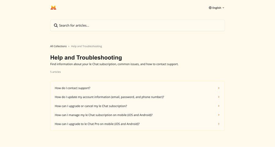 Mistral
				support / help center ui page example