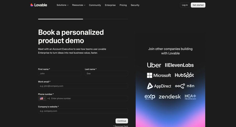 Lovable
				form ui page example