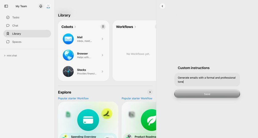 Cobot
			 sidebar card layout ui page example