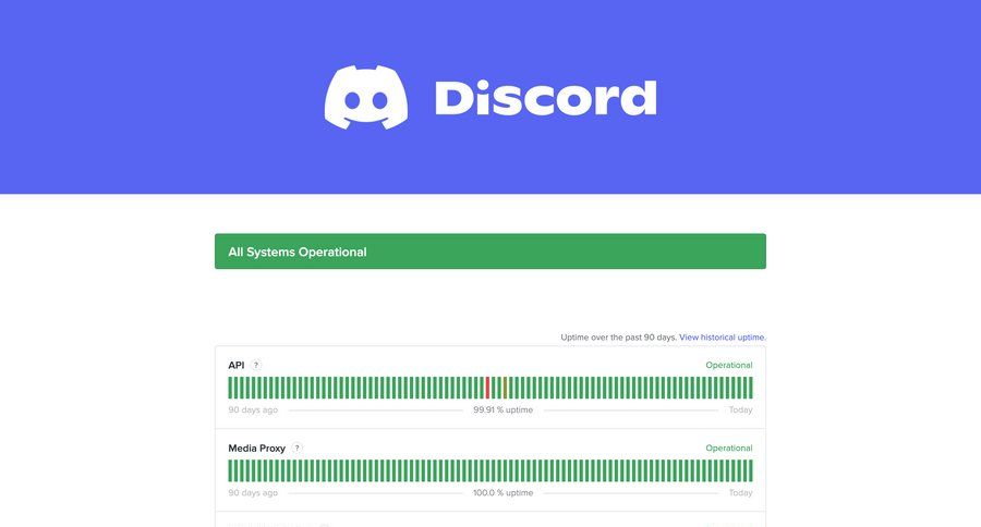Discord
			 dashboard monitoring status page ui page example