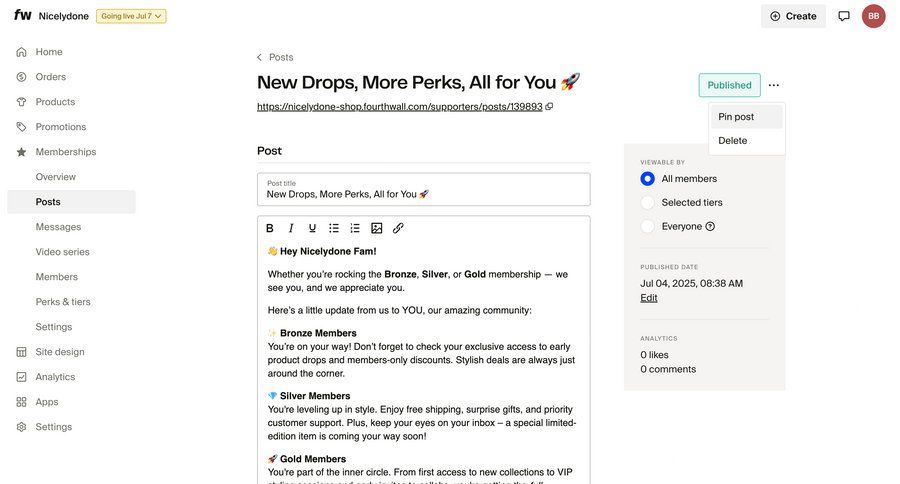 Fourthwall
			 content management e-commerce form tagging tag management create menu analytics ui page example