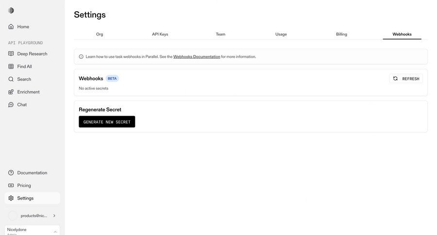 Parallel
			 configuration settings security webhook management ui page example