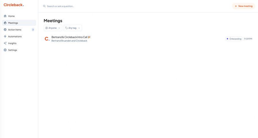 Circleback
			create list filters sidebar meeting ui page example