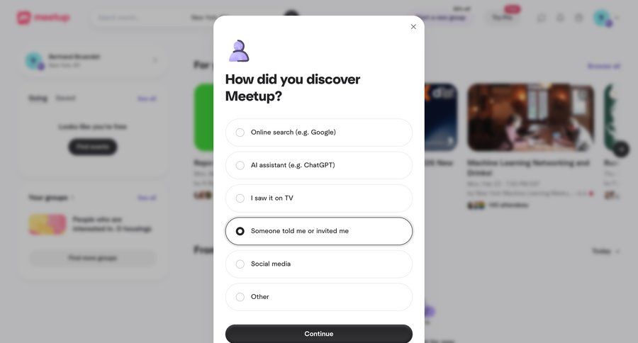 Meetup
				onboarding ui page example